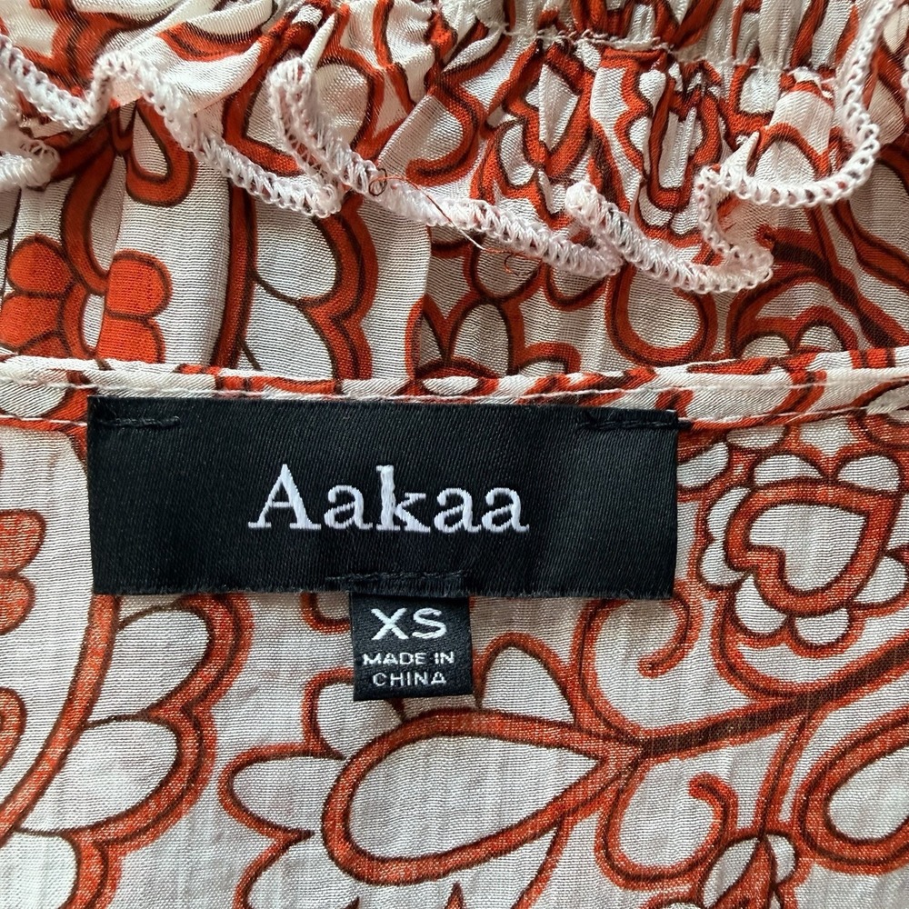 Aakaa Orange and White Paisley Flowy Boho Duster Tie Waist Open Longsleeve XS - Picture 9 of 11